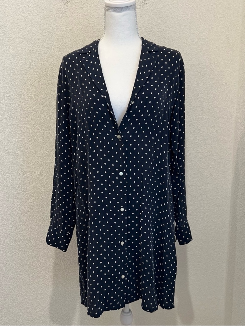 Everlane Navy Polka Dot Button Down Shirtdress 6